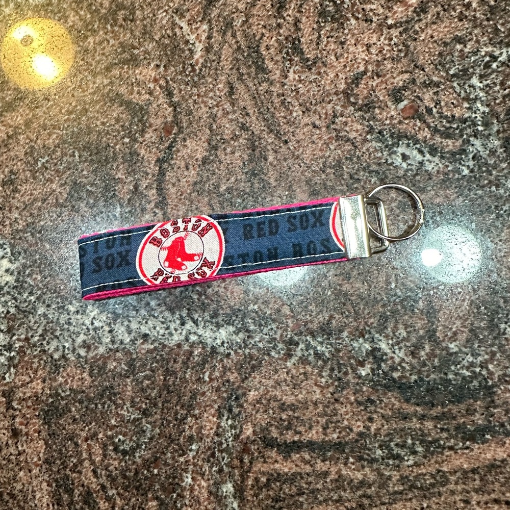 Handmade Boston Red Sox wristlet key fob keychain